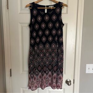 Sleeveless Patterned Dress - Navy and Pink
